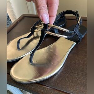 Calvin Klein Black and Gold Women's Sandals